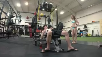 Small teen takes on big cock at the gym