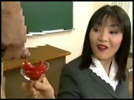 Cum eating teacher snacks on strawberries