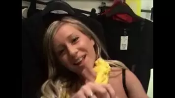 Blowjob and fuck before wiping cum facial on H&M clothes and leaving load on floor