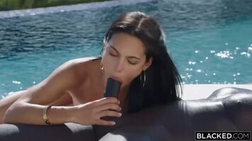 Apolonia Lapiedra-Gorgeous petite latina fucked hard to the pool by a big black cock guy HD