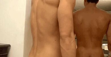 Muscle butts in bathroom ...