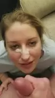 Taking it down her throat with cum on her face