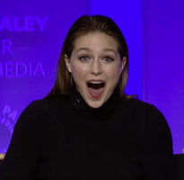 Melissa Benoist realizing she mistakenly wore vibrating panties after you turn it on during her interview