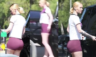Iggy Azalea pumping gas with her ass coming out of her booty shorts