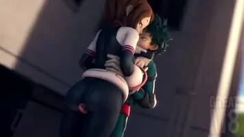 Ochako gives Deku a Thighjob