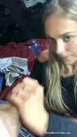 Sexiest blonde teen strokes cock to facial