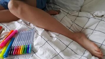 NAUGHTY schoolgirl stuffs her little ass and pussy full of markers 20 min vid