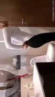Dual view of pretty blonde sitting on the toilet peeing