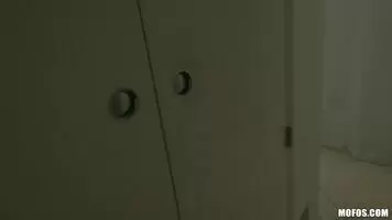 Ember Snow - While masturbating in her room, she catches guy jerking off