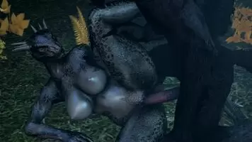 Argonian x Werewolf in the forest