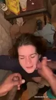 two black dicks cum on her face