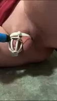 Sissy cums 10 times in chastity and hands free while riding a big dildo