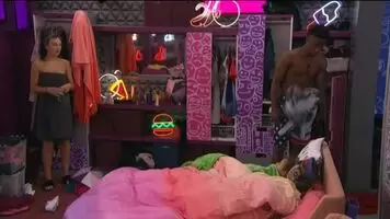 Rachel covertly putting on a tiny green thong under her towel 6/30