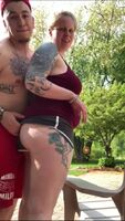 Busty neighbour gets fucked in the yard
